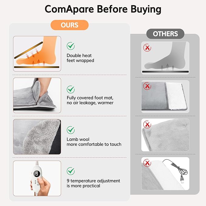 Advanced Dual-Control Electric Heating Pad with 9-Temperature Settings & 8-Hour Timer