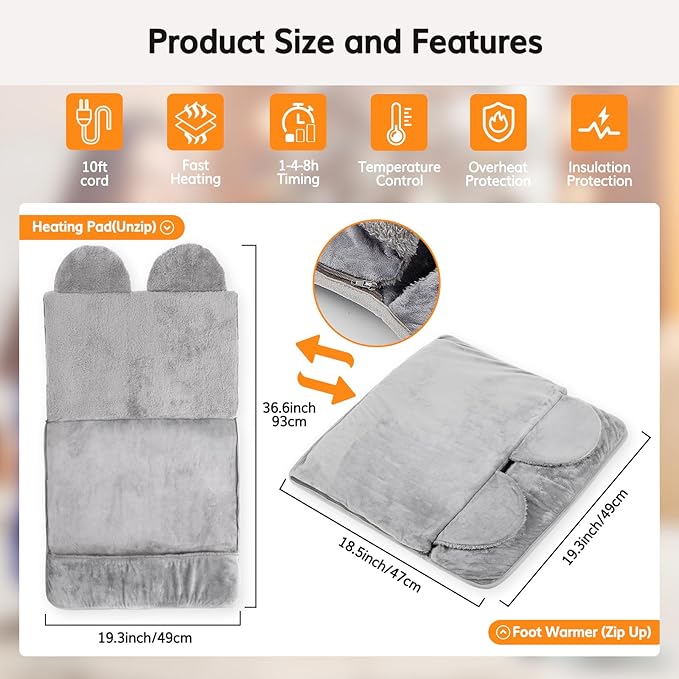 Advanced Dual-Control Electric Heating Pad with 9-Temperature Settings & 8-Hour Timer