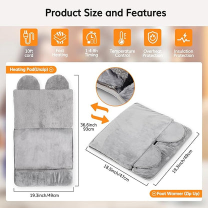 Advanced Dual-Control Electric Heating Pad with 9-Temperature Settings & 8-Hour Timer