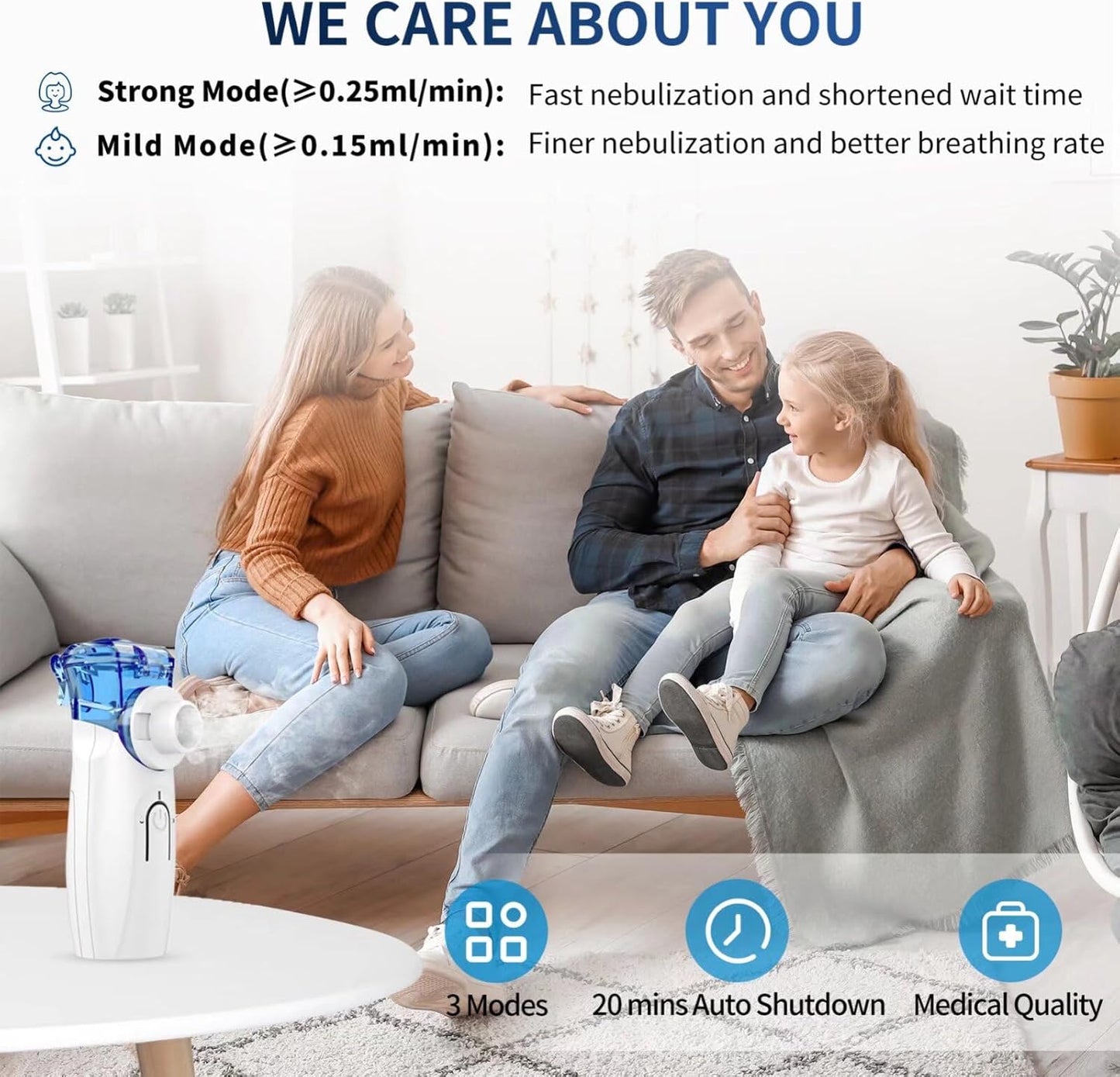 Apowus Portable Nebulizer Machine - Personal Steam Inhaler for Adults & Kids, 3 Modes (Mild/Strong/ Cleaning), 20-min Auto Off, Ultra Lightweight