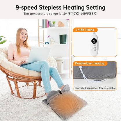 Advanced Dual-Control Electric Heating Pad with 9-Temperature Settings & 8-Hour Timer