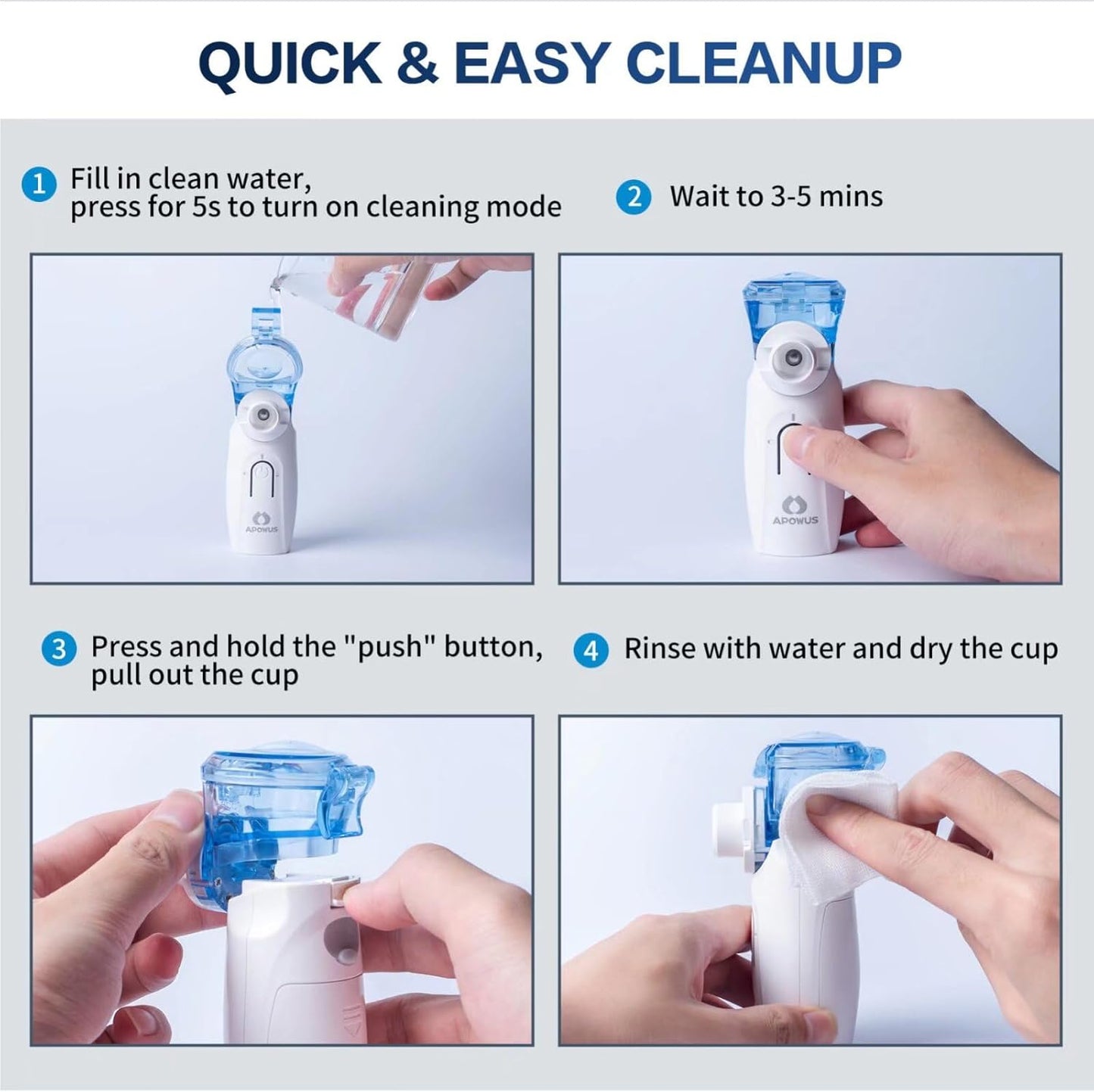 Apowus Portable Nebulizer Machine - Personal Steam Inhaler for Adults & Kids, 3 Modes (Mild/Strong/ Cleaning), 20-min Auto Off, Ultra Lightweight